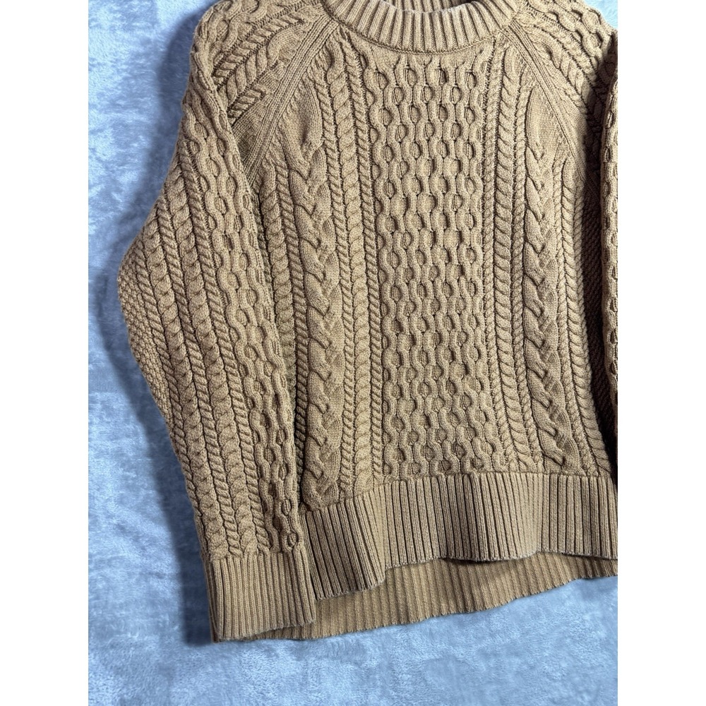J Crew Fisherman Cable Knit Chunky Pullover Sweater Brown Womens Large Cotton - Picture 3 of 8